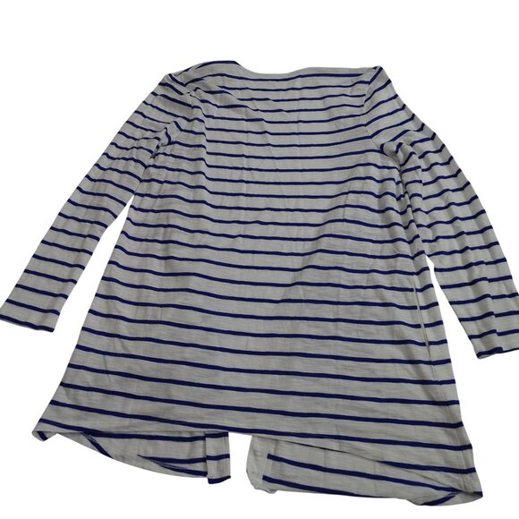 Chicos The Ultimate Tee Open Cardigan Stripe White Blue Women Size 1 M 8 NEW - Picture 3 of 13